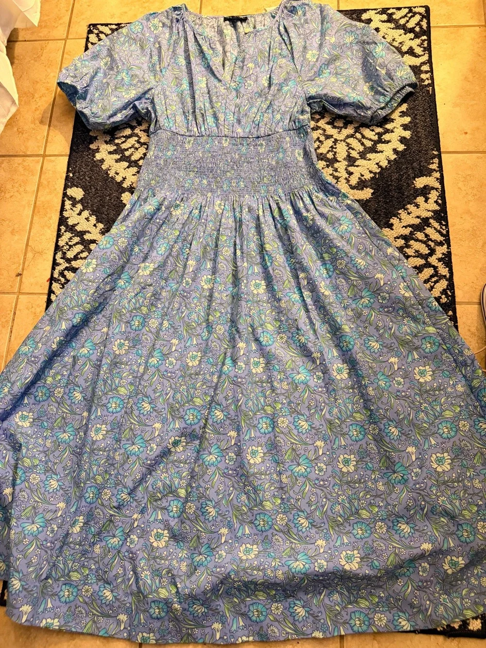 J. Crew Blue Floral Maxi Dress with Smocked Waist
